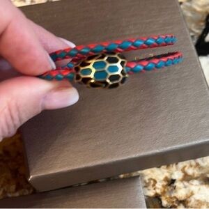 New BULGARI Enamel & Cord Serpenti Wrap Bracelet